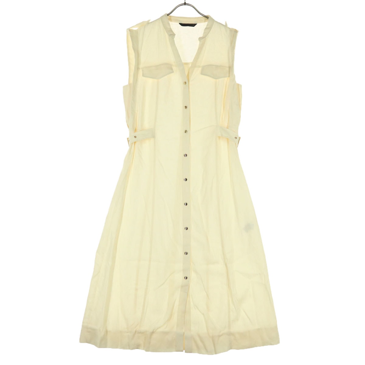 美品 ZARA ザラ ノースリーブ シャツワンピース XL アイボリー