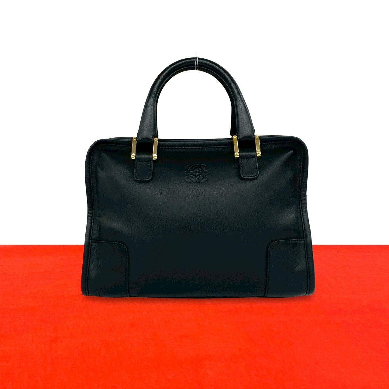 LOEWE ロエベ アマソナ 28 アナグラム ロゴ 型押し レザー ハンドバッグ ブラック
 25692