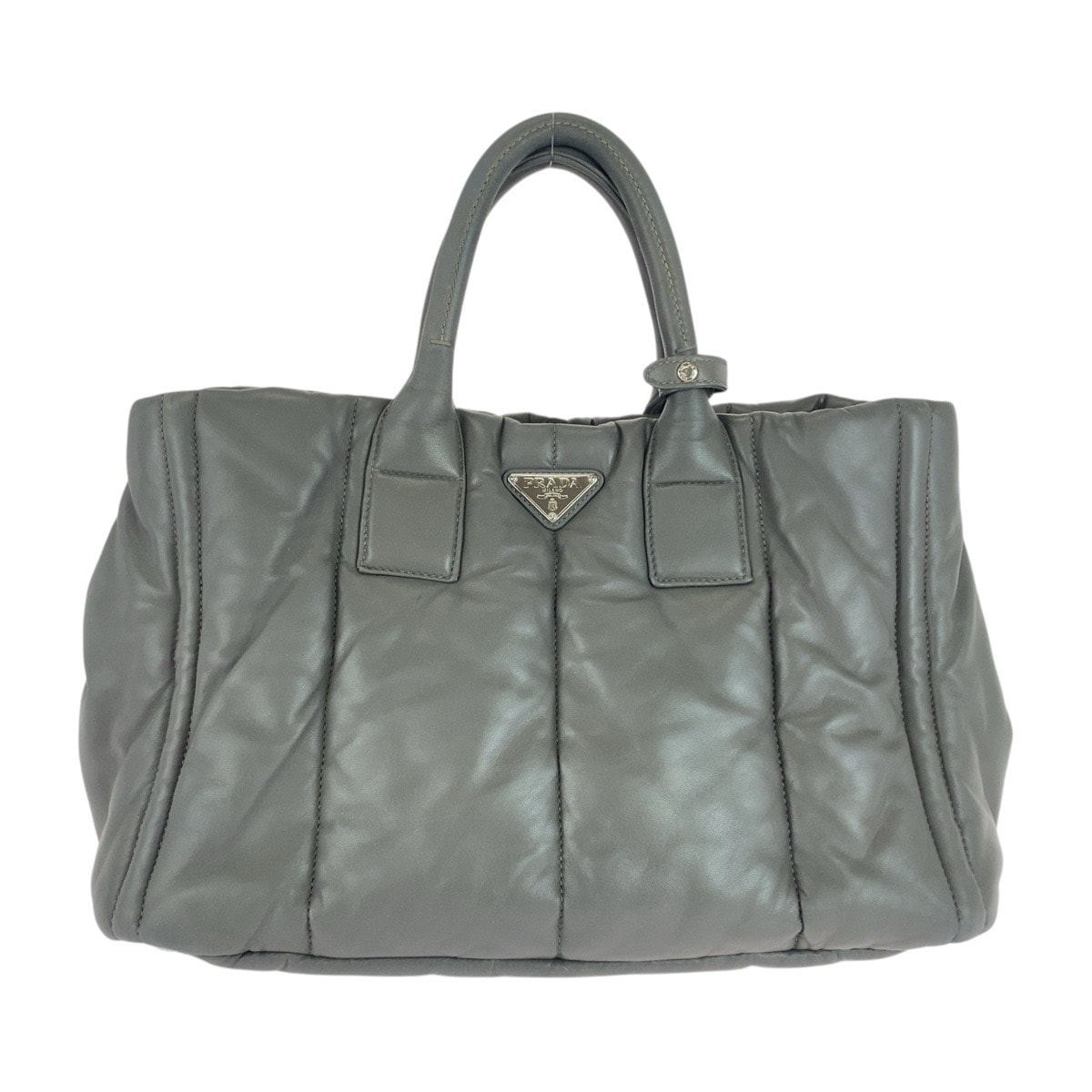 PRADA プラダ 三角ロゴプレート ナッパボンバー グレー シルバー金具 レザー トートバッグ ハンドバッグ 505753 【中古】