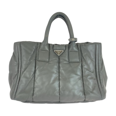 PRADA プラダ 三角ロゴプレート ナッパボンバー グレー シルバー金具 レザー トートバッグ ハンドバッグ 505753 【中古】