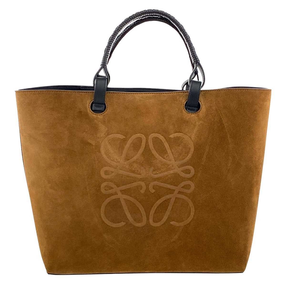 LOEWE ロエベ アナグラム スエード トートバッグ レザー ベロア ブラウン ブラック  メンズ【中古】