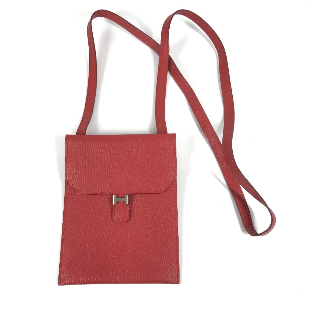 エルメス HERMES アメリー Hロゴ カバン ポシェット 斜め掛け フラップ ショルダーバッグ レザー F□刻 レッド
