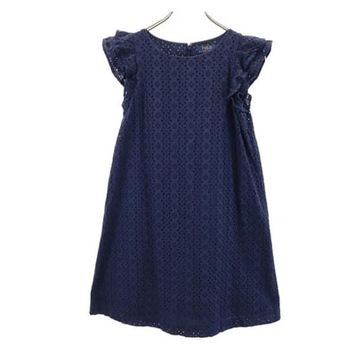 POLO RALPH LAUREN ポロラルフローレン 総刺繍 半袖 フリル袖 総刺繍 ワンピース 16 ネイビー