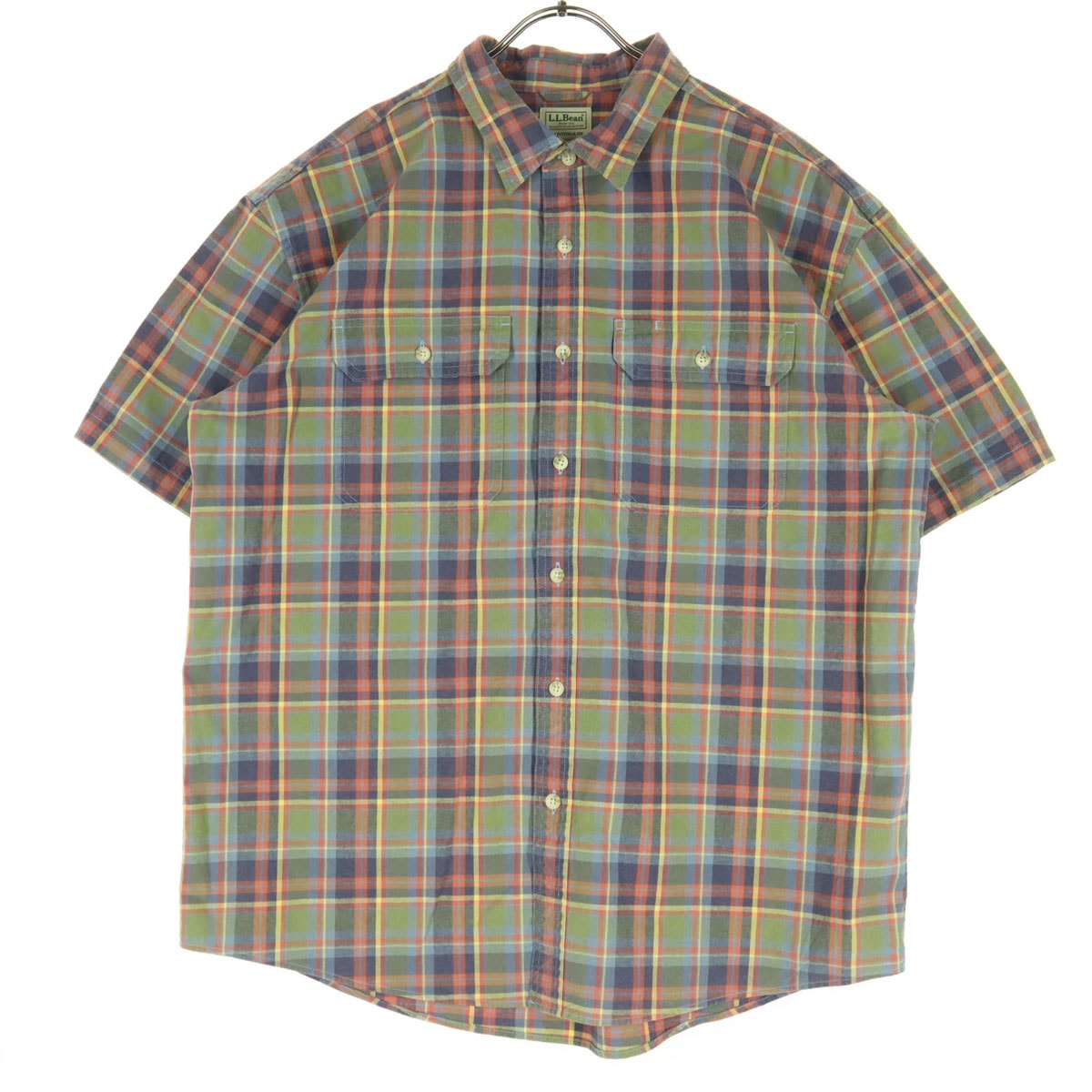 L.L.Bean エルエルビーン チェック柄 マルチカラー 半袖 コットンシャツ XL ブルー系
