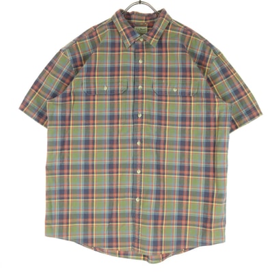 L.L.Bean エルエルビーン チェック柄 マルチカラー 半袖 コットンシャツ XL ブルー系