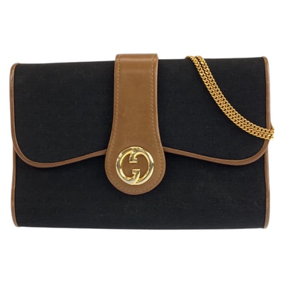 GUCCI グッチ ヴィンテージ マイクロGG ブラック 黒 ブラウン ゴールド金具 GGキャンバス レザー/ チェーンショルダーバッグ 603288 【中古】