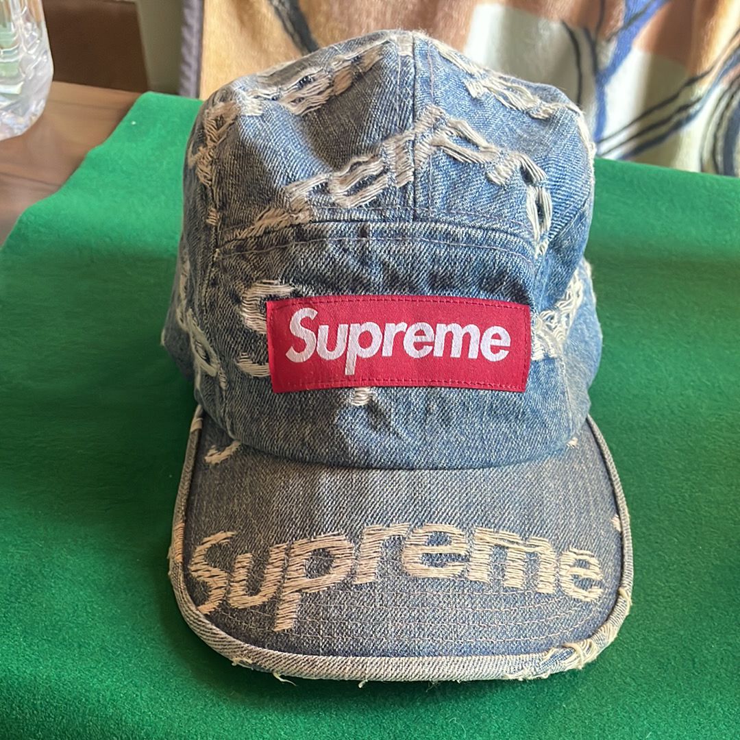 Supreme Frayed Logos Denim Camp Cap "Blue"