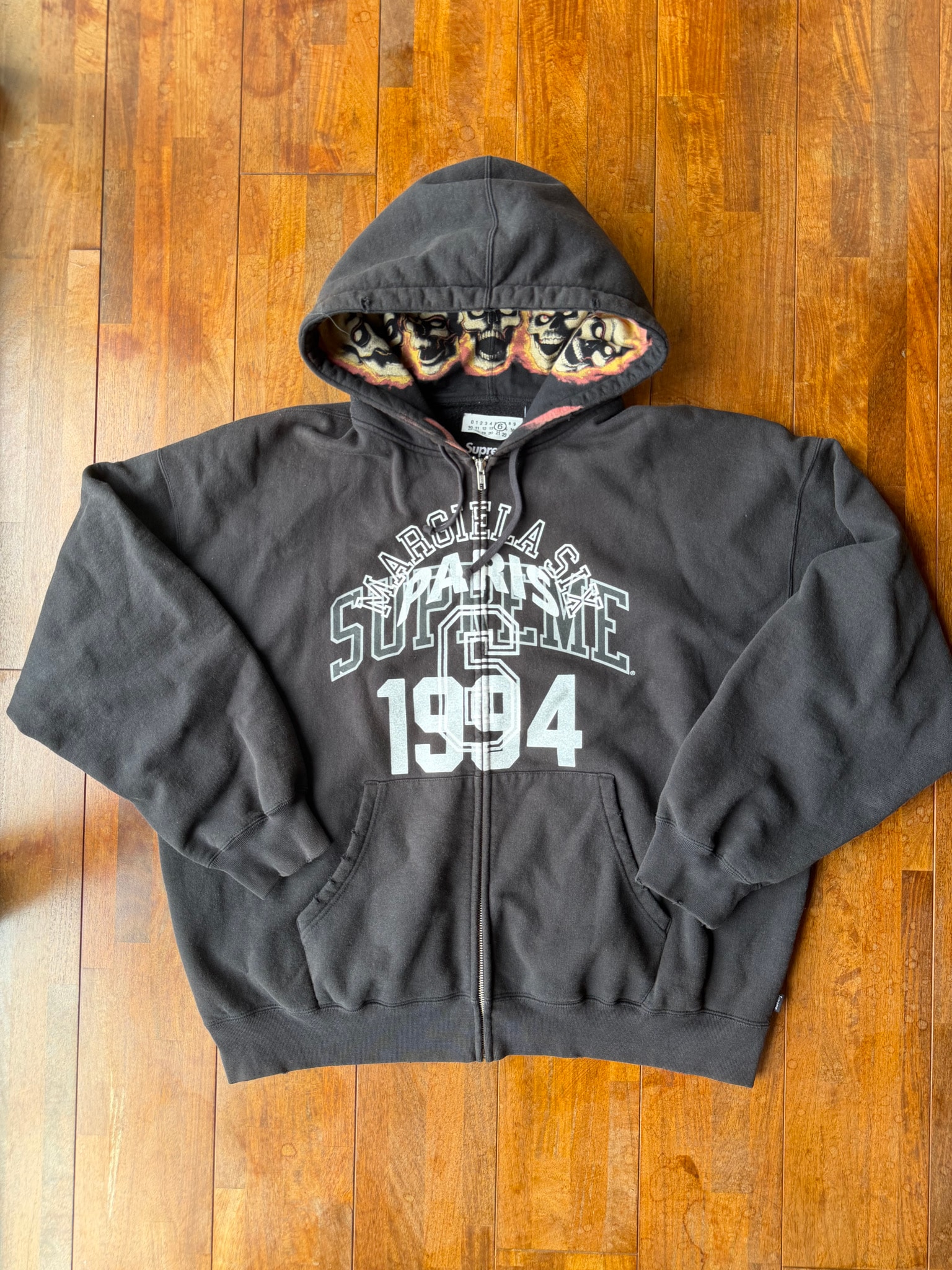 Supreme x MM6 Maison Margiela Zip Up Hooded Sweatshirt "Black"
