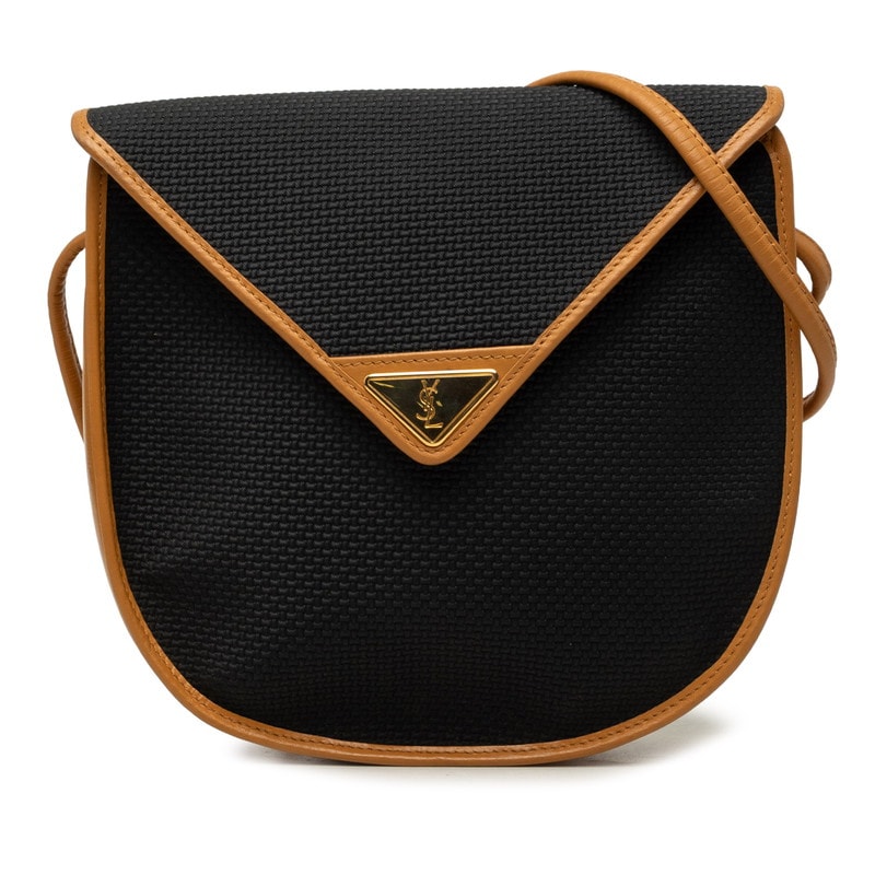 サンローラン カサンドラ トライアングルロゴ 斜め掛け ショルダーバッグ ブラック ベージュ PVC レザー レディース SAINT LAURENT 中古