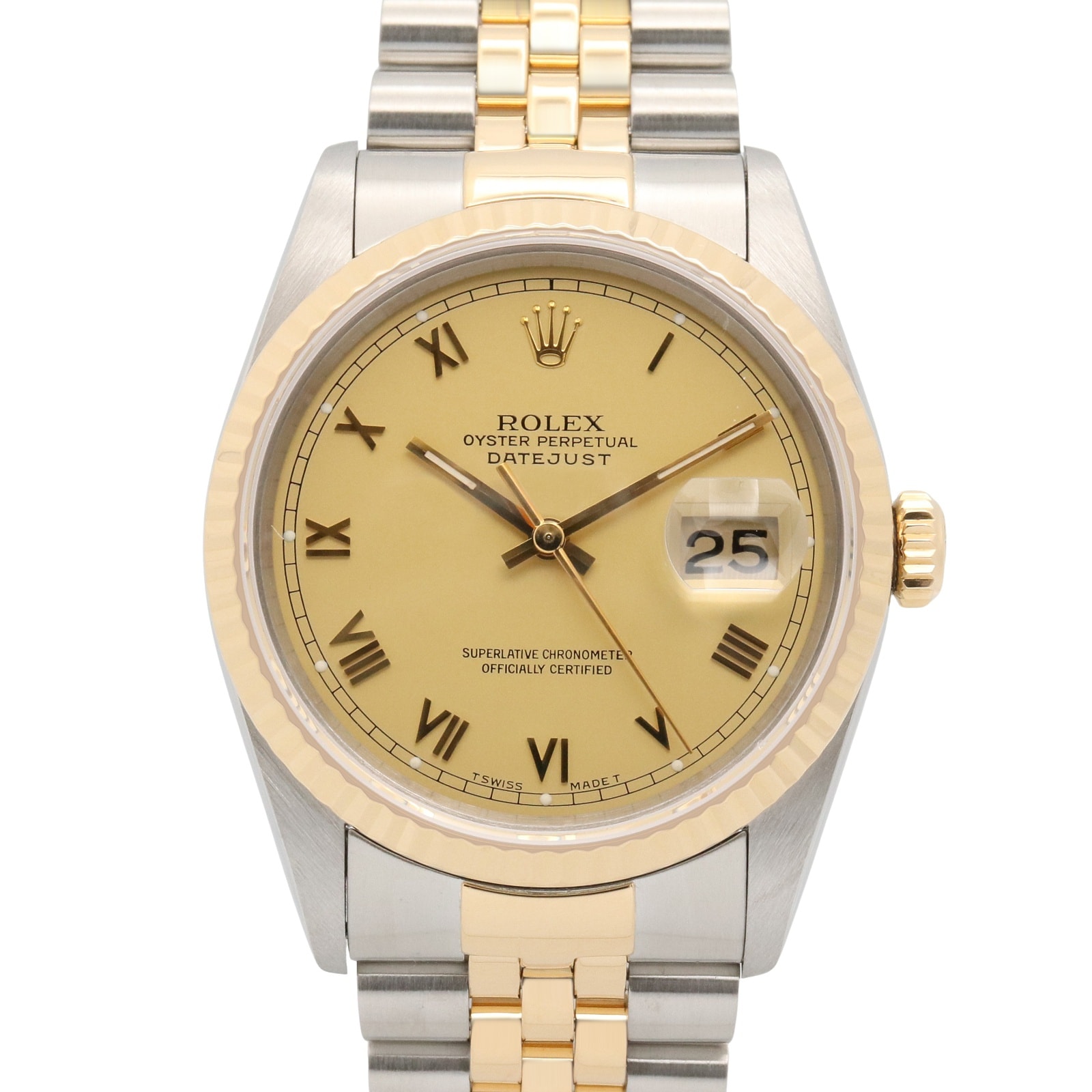 ロレックス ROLEX デイトジャスト S番 腕時計 時計 K18(イエローゴールド) ステンレススチール メンズ ゴールド系 シャンパン/ローマ 16233 【中古】