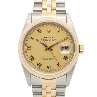 ロレックス ROLEX デイトジャスト S番 腕時計 時計 K18(イエローゴールド) ステンレススチール メンズ ゴールド系 シャンパン/ローマ 16233 【中古】