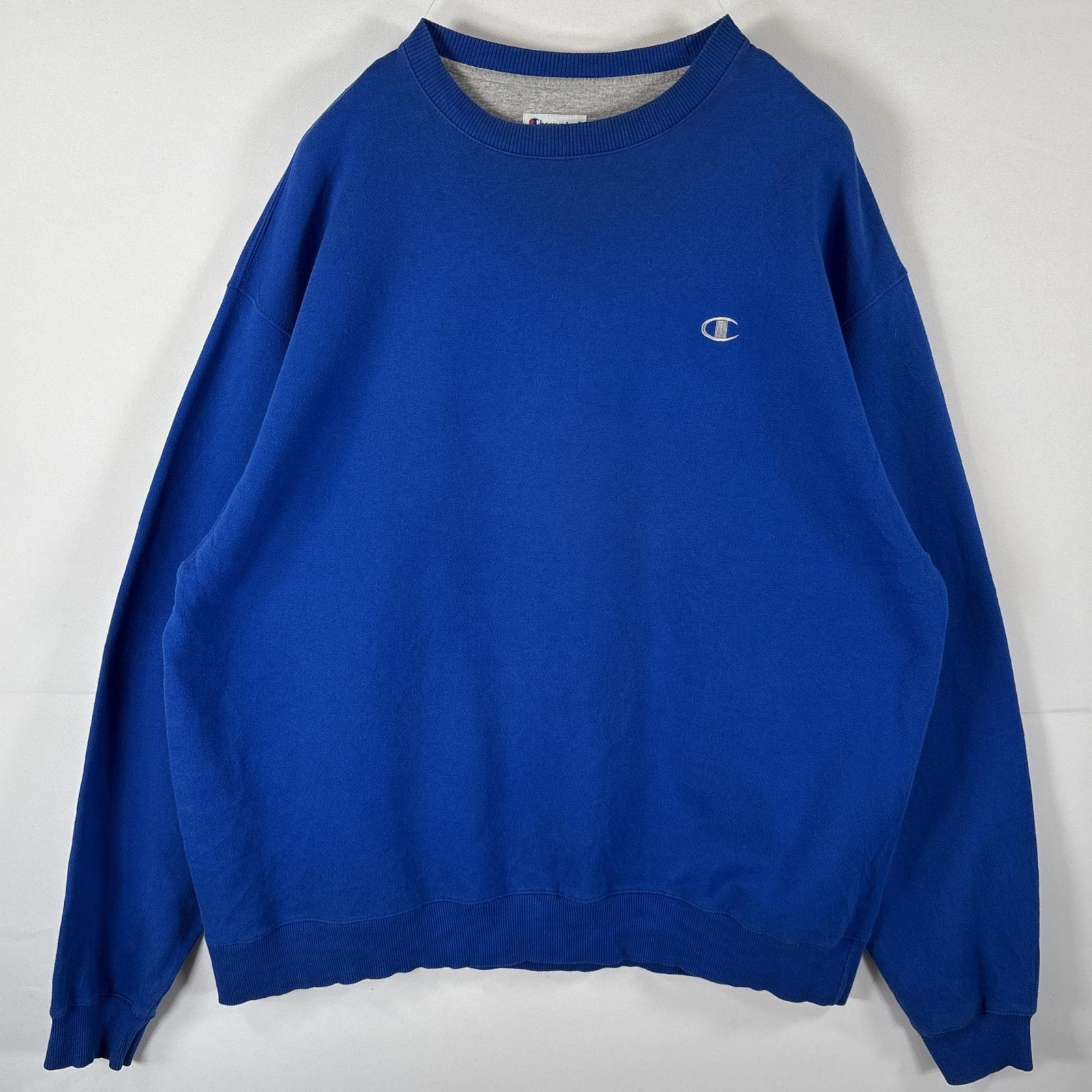 古着 チャンピオン Champion スウェット トレーナー 大きいサイズ ワンポイントロゴ刺繍 クルーネック プルオーバー  14041  ブルー メンズ