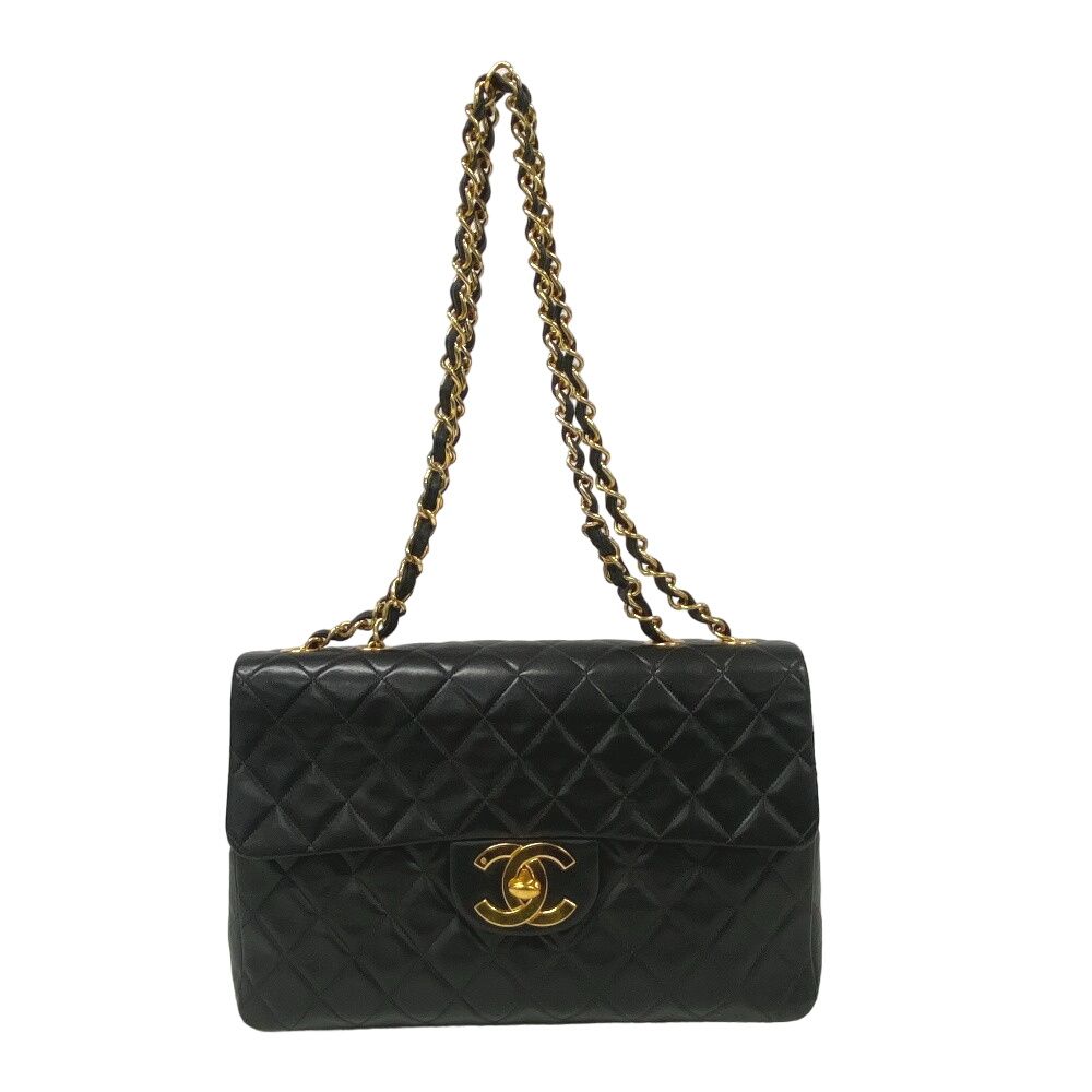 シャネル CHANEL ショルダーバッグ ココマーク デカマトラッセ シングルフラップ ダブルチェーン ブラック