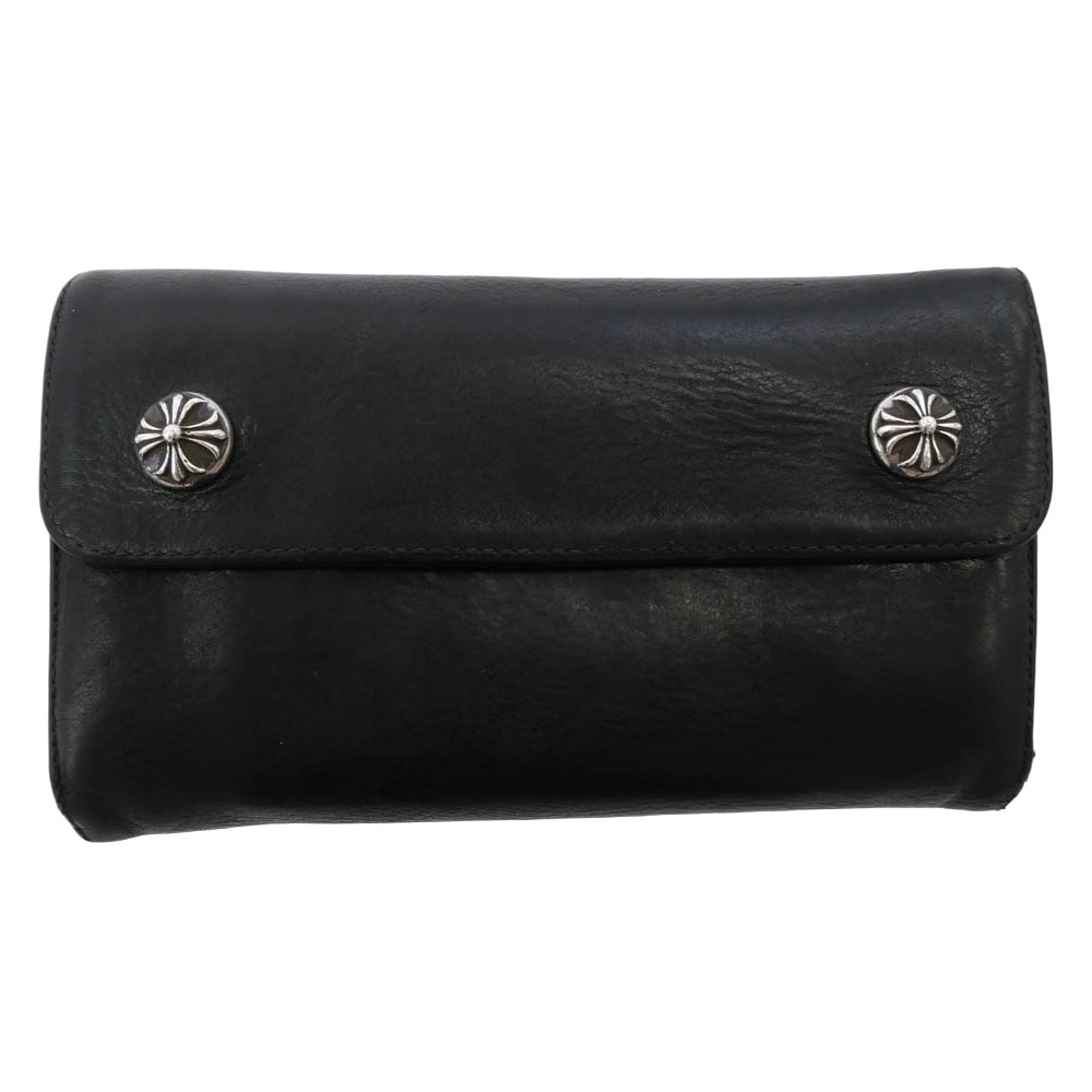 Chrome Hearts Wave Cross Ball Button Leather Wallet "Black/Silver"