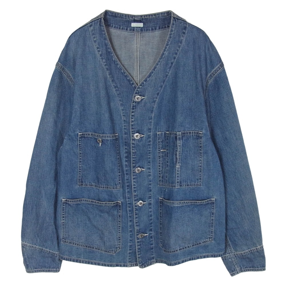 A.PRESSE アプレッセ 23AW 23AAP-01-25K Denim Engineer Jacket ヴィンテージ加工 デニム エンジニア ノーカラー ジャケット インディゴブルー系 2【中古】
