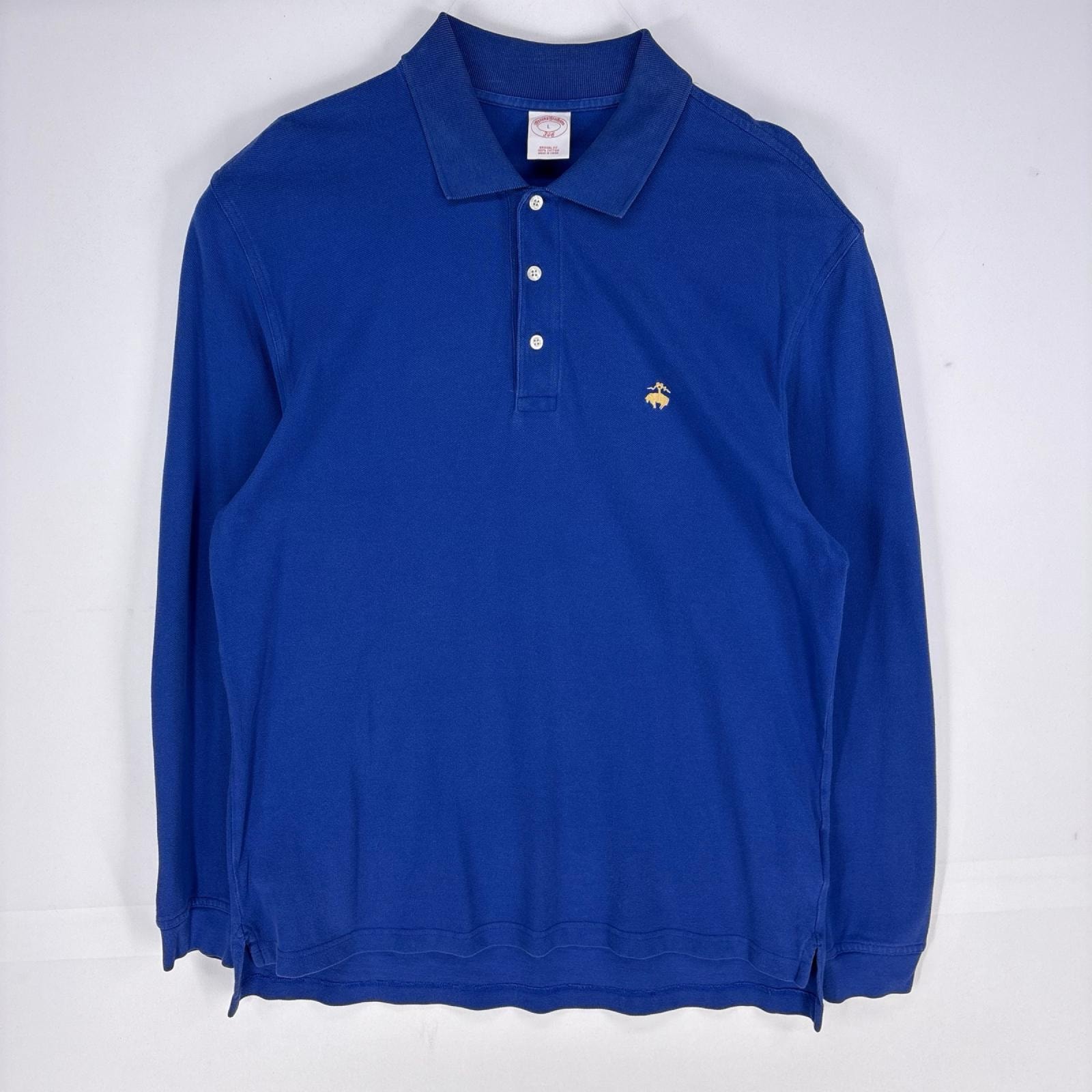 古着 ブルックスブラザーズ Brooks Brothers 鹿の子 長袖シャツ ワンポイント 3ボタン ポロシャツ 346 L ブルー系 メンズ