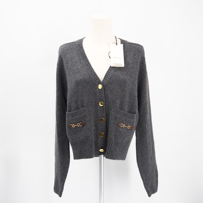 未使用 GUCCI グッチ ホースビット カシミヤ カーディガン S 628412 カーディガン グレー・ブラウン カシミヤ レザー レディース