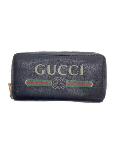 GUCCI Vintage Logo Print Zip Around Wallet "Black"
