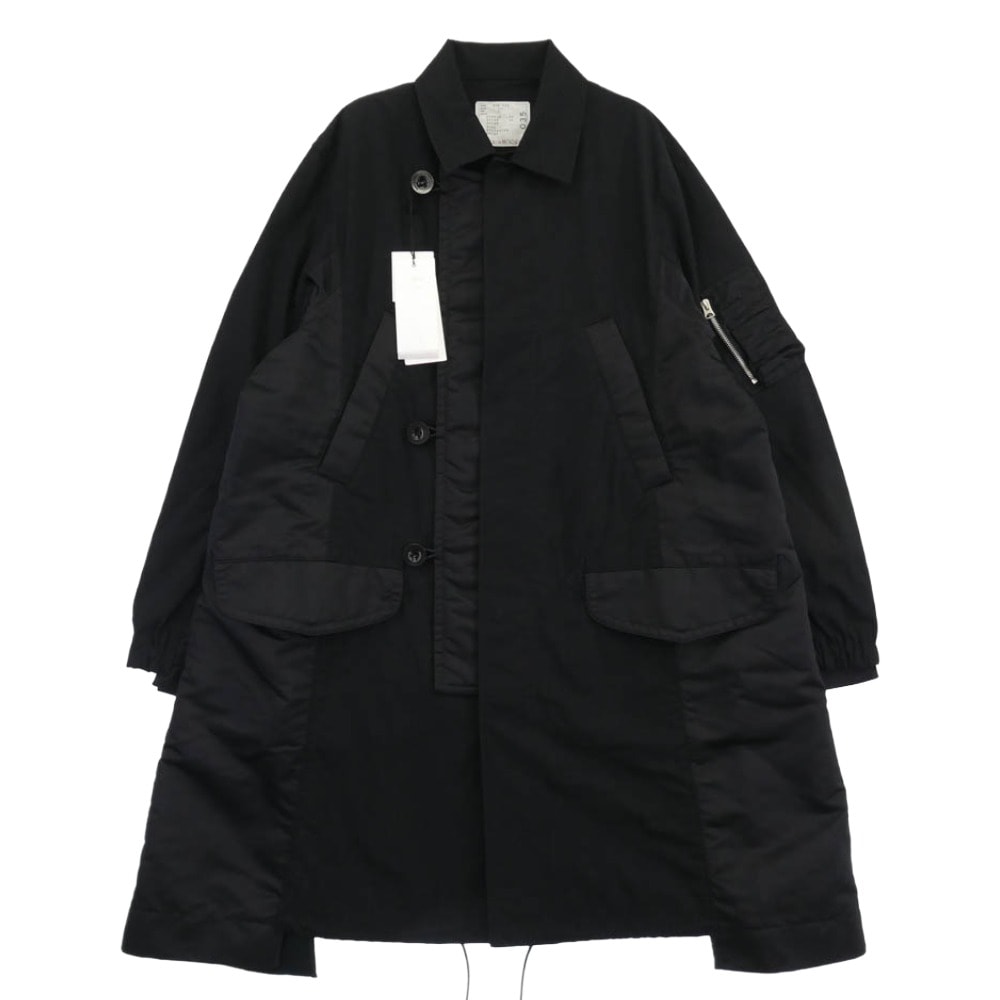 Sacai サカイ コート 21AW 21-02591 Cotton Oxford Coat コットン オックスフォード ミリタリー ドッキング ステンカラー コート ブラック系 2【中古】