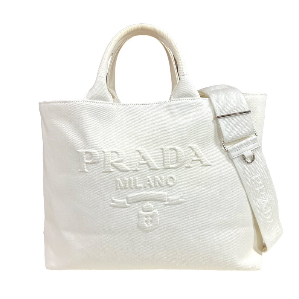 プラダ ショルダーバッグ キャンバス 1BG395 ホワイト レディース PRADA 中古