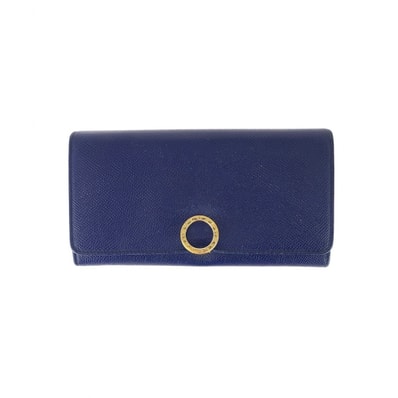 BVLGARI ブルガリ ブルガリ ブルガリ ネイビー ゴールド金具 レザー 長財布 1-0292508 【中古】