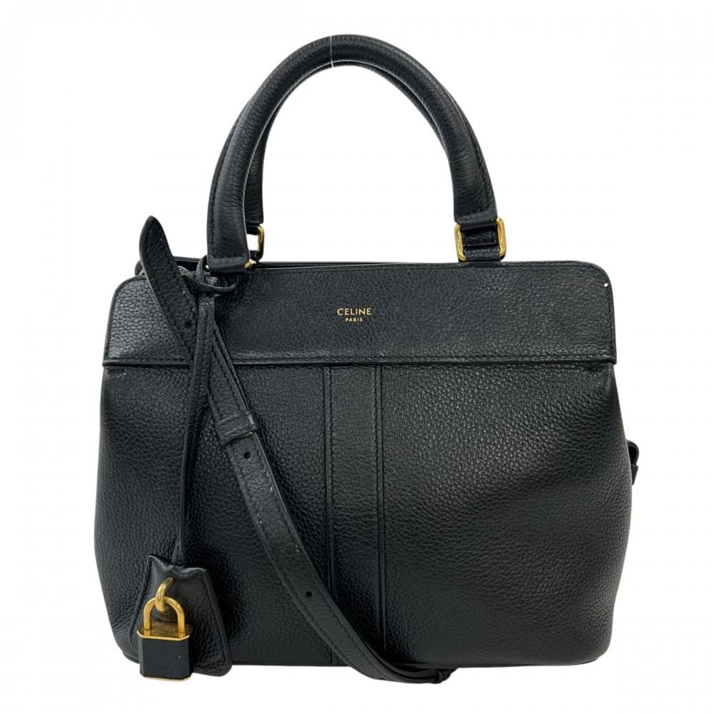 CELINE セリーヌ ショルダーバッグ ハンドバッグ カバ・ドゥ・フランス 2WAY スモール 191963CRE.38NO レザー    ブラック 黒 ゴールド金具 レディース【中古品】