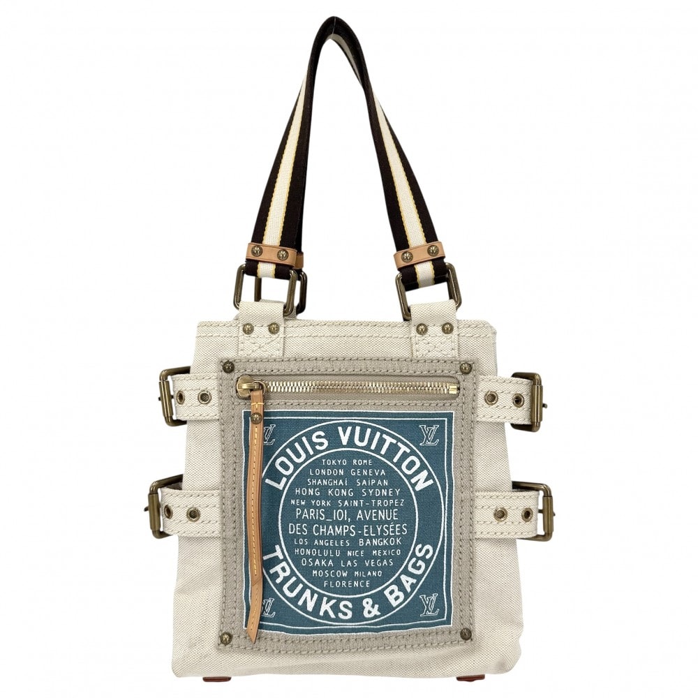 LOUIS VUITTON ルイヴィトン ハンドバッグ クルーズライン グローブショッパーPM トートバッグ M95117 キャンバス    ブルー 青 ベージュ ゴールド金具 レディース【中古品】
