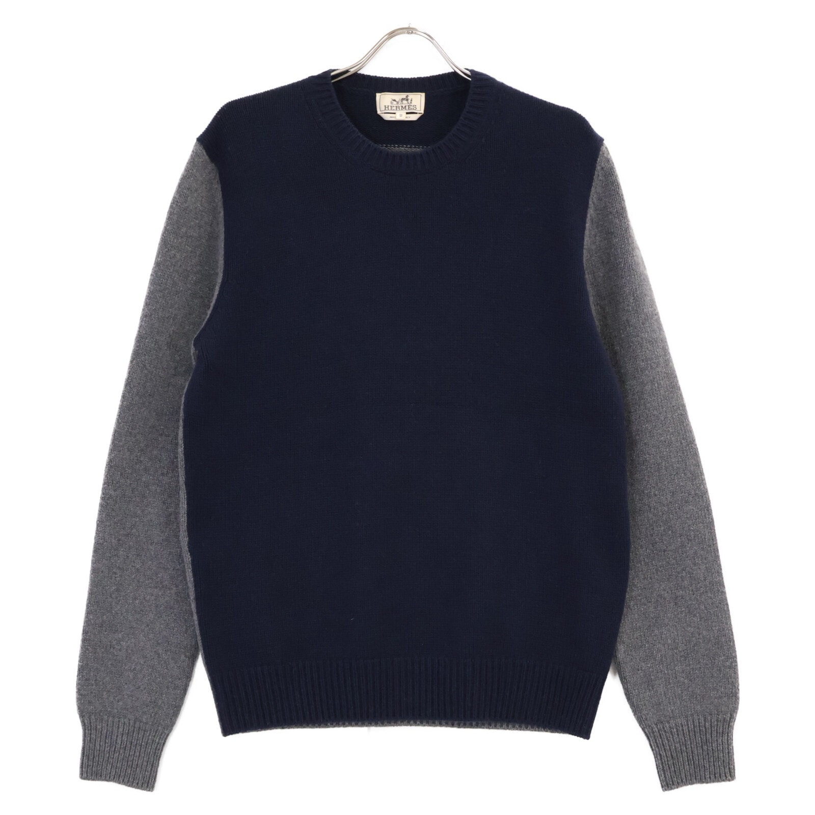 エルメス ネイビー バイカラー カシミヤコットン セーター M