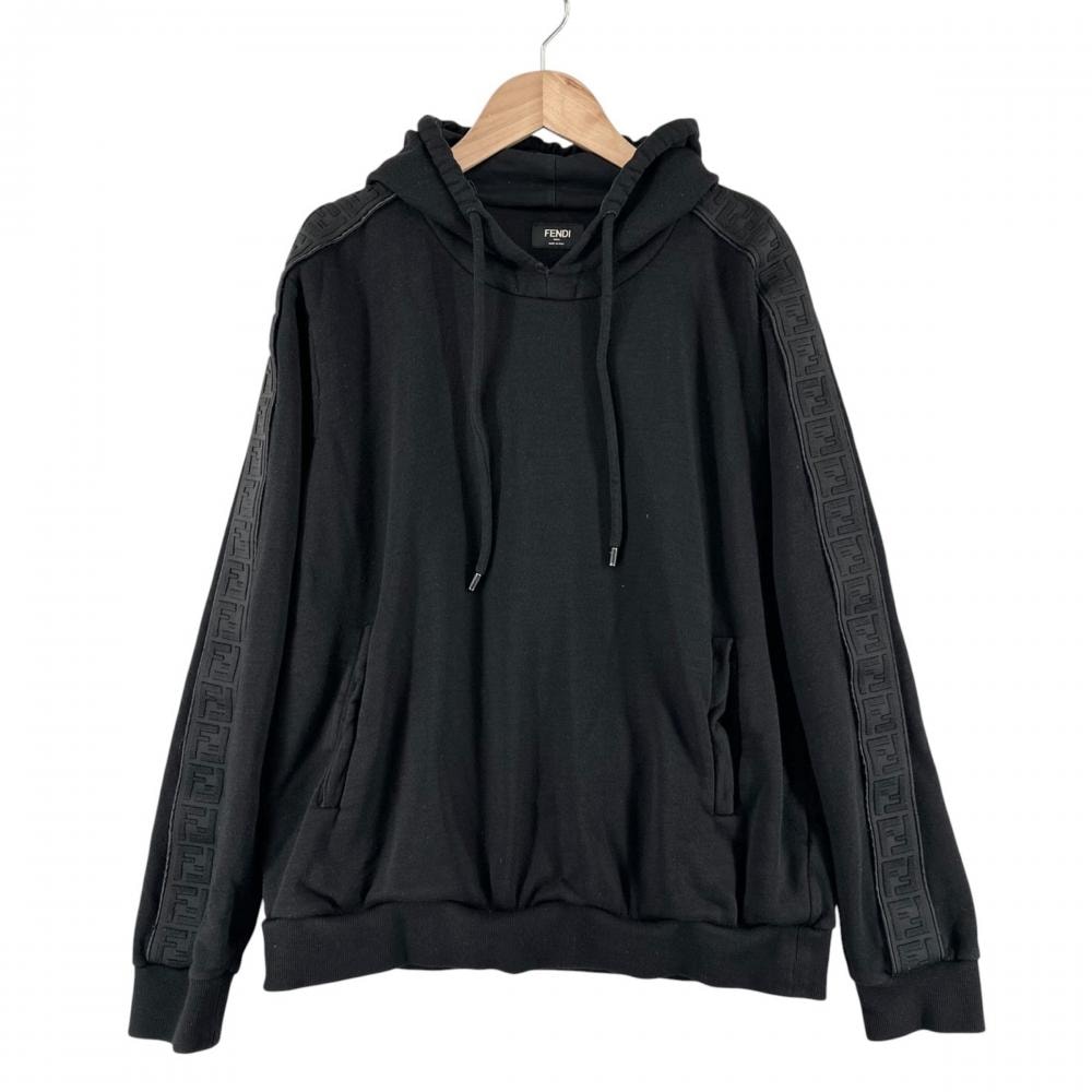 FENDI フェンディ パーカー ズッカ サイドライン プルオーバー M FY0981 A2F1 ブラック 黒 コットン  ウール  シルク  カシミヤ メンズ【中古品】
