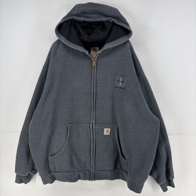 古着 カーハート Carhartt パーカー フルジップ ダブルフェイス ロゴ スウェット メッシュ 刺繍 大きいサイズ 3XL グレー メンズ