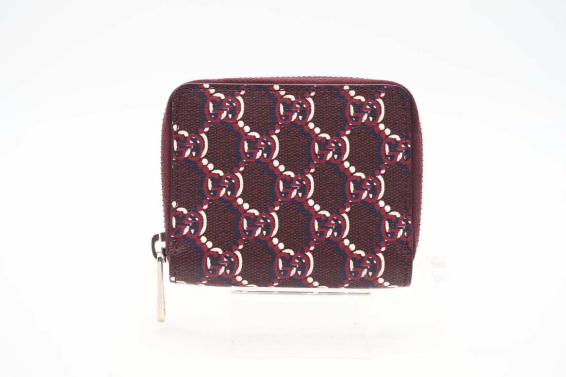 極美品 GUCCI グッチ GGシャドウ ロッソアンコラ ジップアラウンドウォレット 802024 コインケース ボルドー ネイビー ホワイト レザー レディース