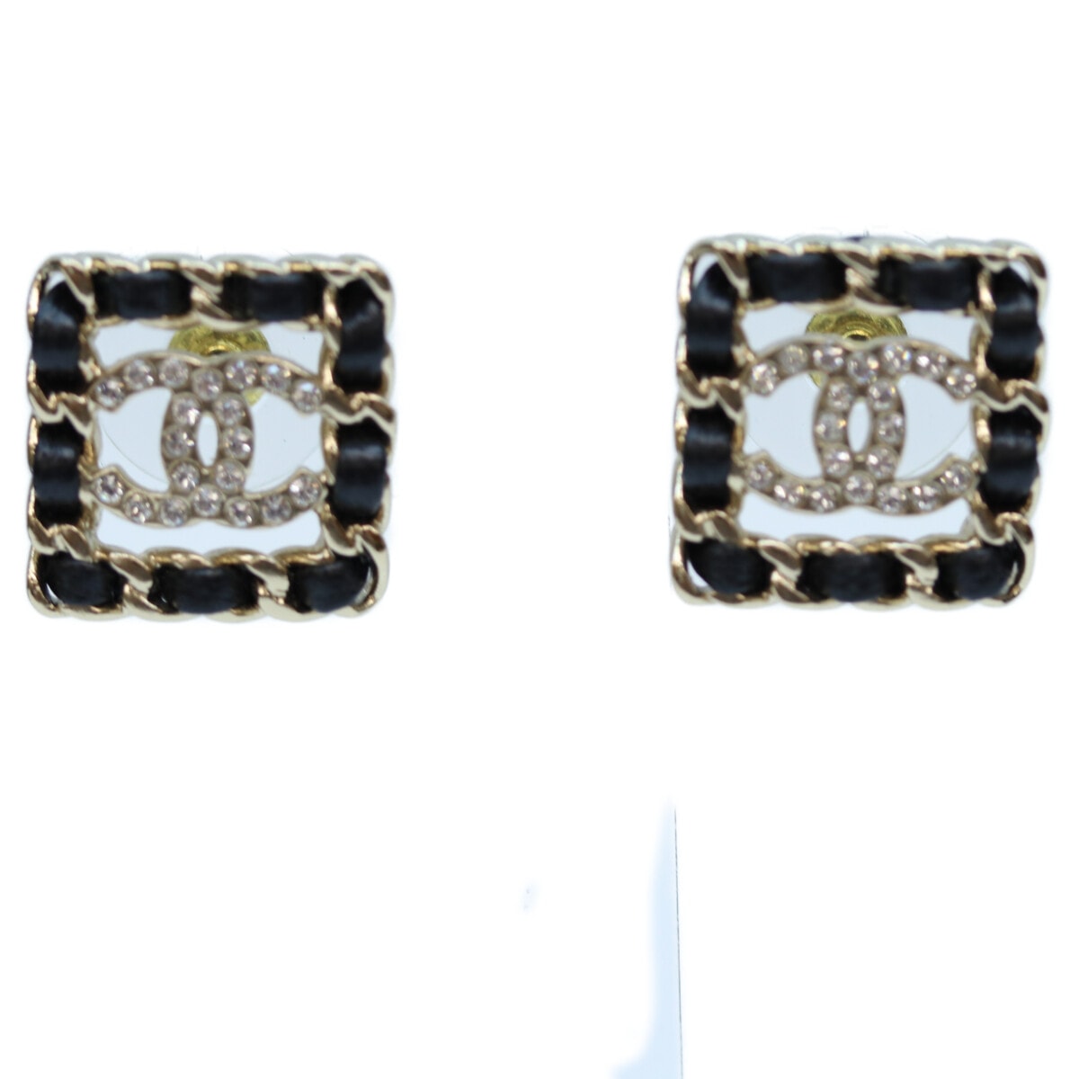 シャネル B21V GP ラインストーン 編み込み スクエアピアス