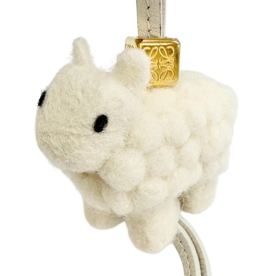 極美品 ロエベ シープ 羊 アナグラムキューブ バッグチャーム アイボリー