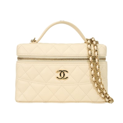 2025年クルーズコレクション CHANEL シャネル ショルダーバッグ チェーン マトラッセ ココマーク バニティ ライトベージュ グレインドカーフ(キャビアスキン) シャンパンゴールド金具 AP4407 新品