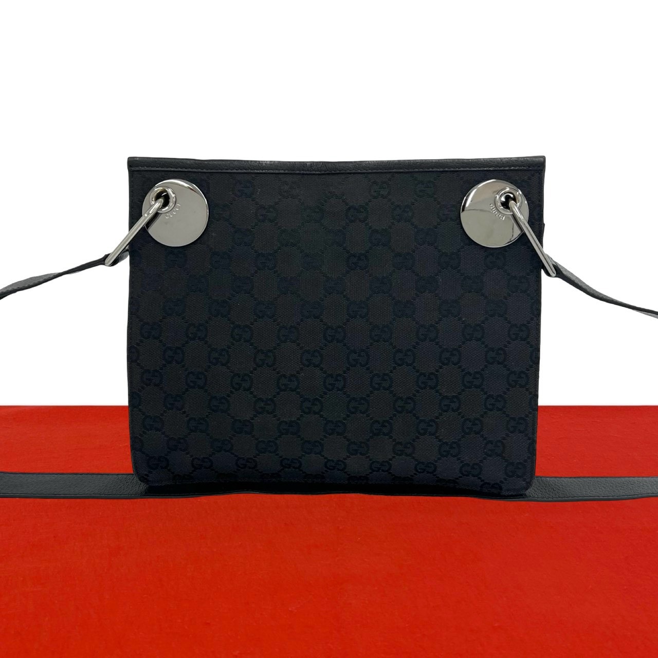 B (目立った傷や汚れなし)】GUCCI グッチ ロゴ 金具 キャンバス レザー