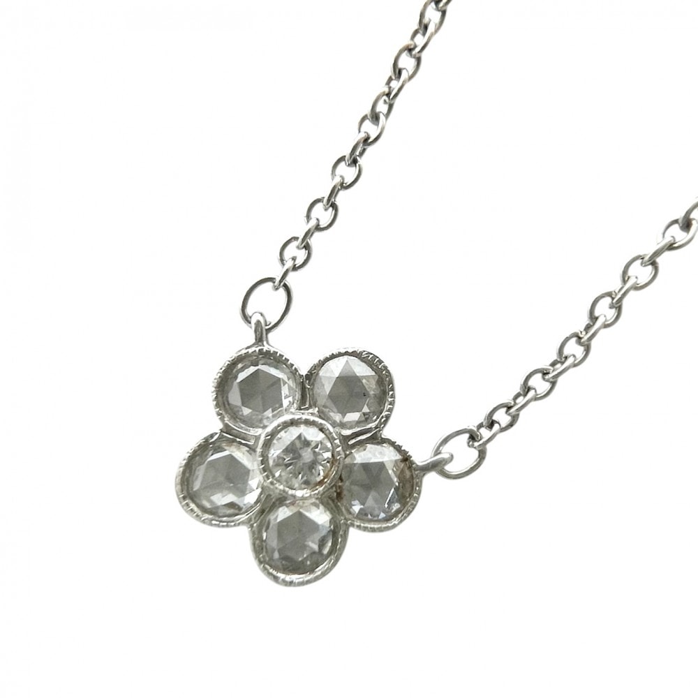 TIFFANY&Co. ティファニー ネックレス ガーデンフラワー ローズカット 花 ジュエリー アクセサリー Pt950プラチナ ダイヤモンド レディース 約2.6g【中古品】