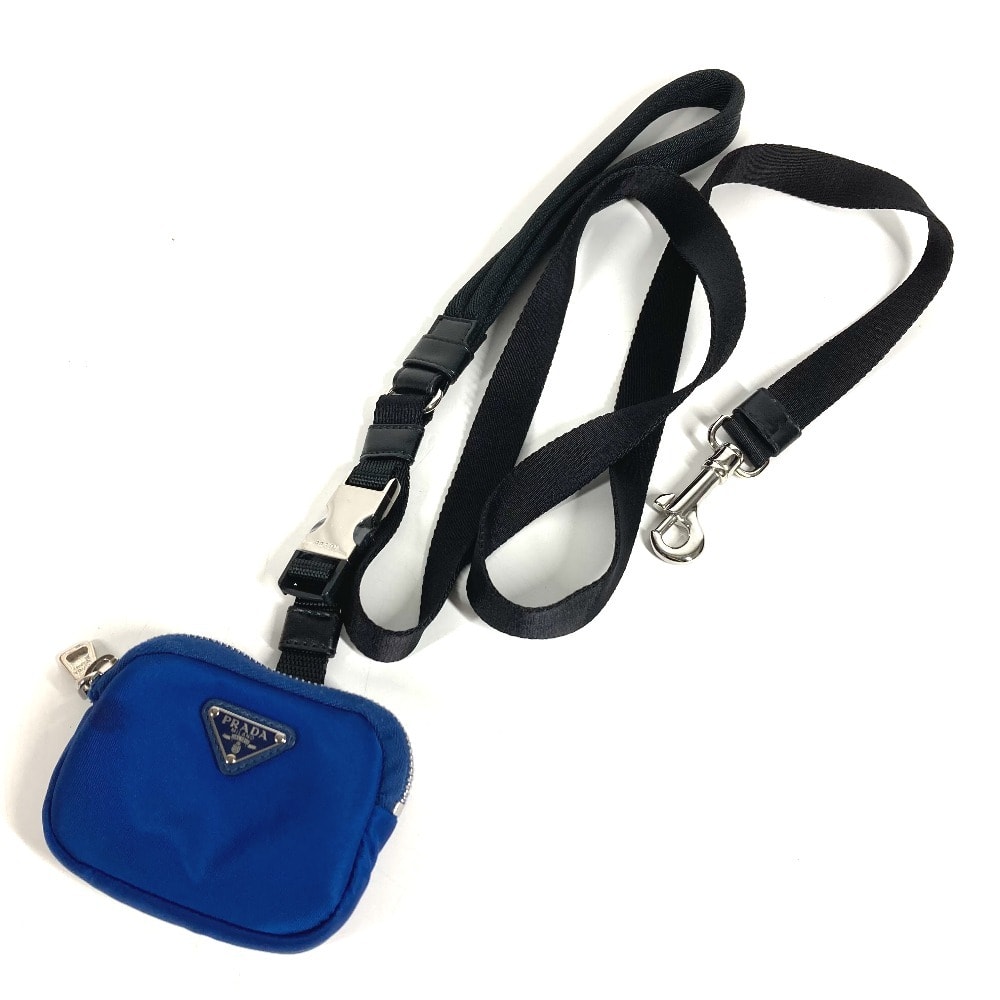 プラダ PRADA ペットリード ロゴ ポーチ  2YG008 トライアングルロゴ 三角ロゴ プレート わんちゃん 犬 ペット お散歩 リード ナイロン ブルー 美品