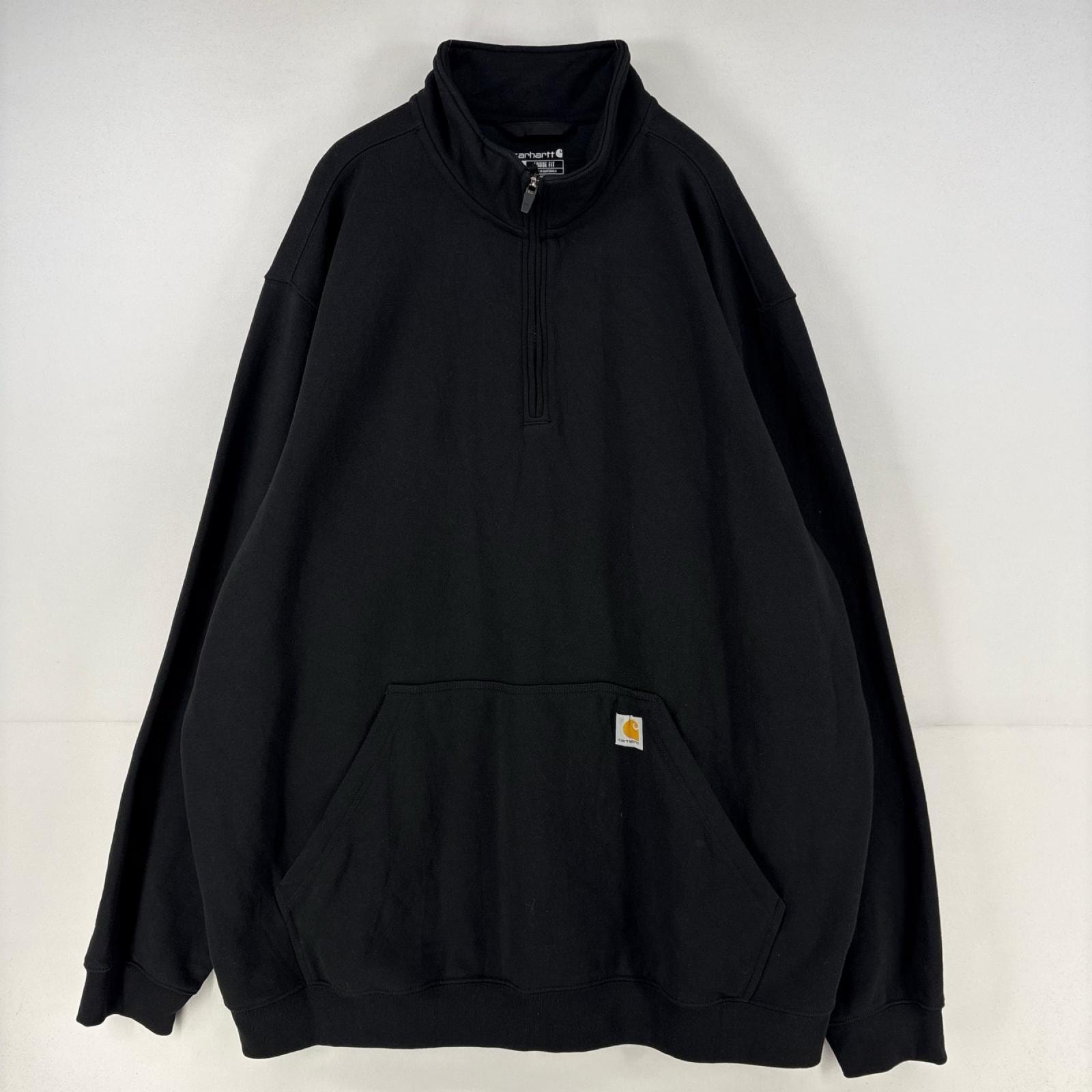 古着 カーハート Carhartt スウェット ハーフジップ ロゴ プルオーバー ワンポイント トレーナー 大きいサイズ 3XL  ブラック メンズ