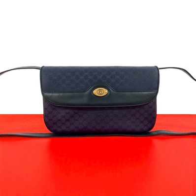 GUCCI グッチ マイクロGG ロゴ 金具 レザー PVC ショルダーバッグ ネイビー
i20-7