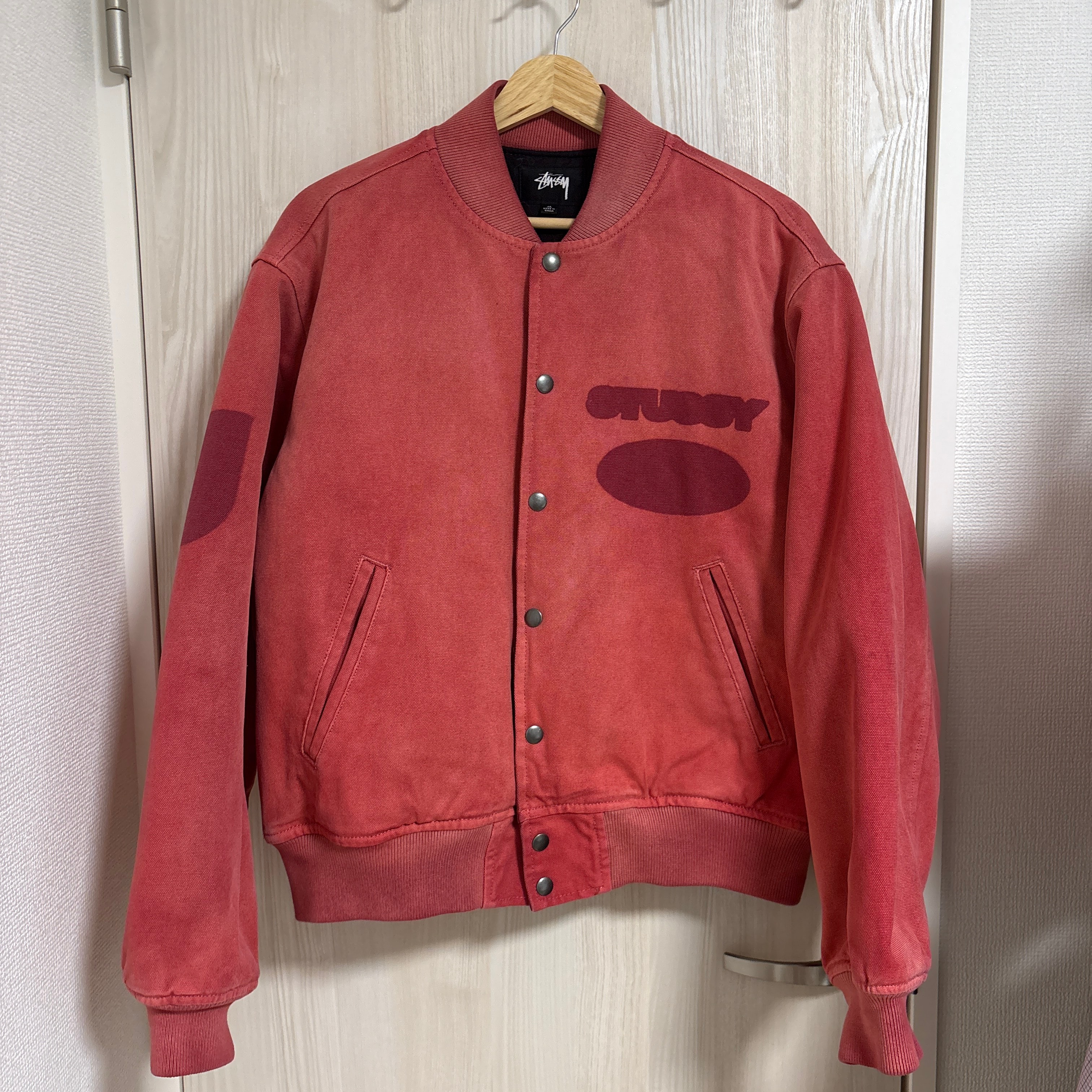 Stussy Ghost Logo Canvas Varsity Jacket "Red"