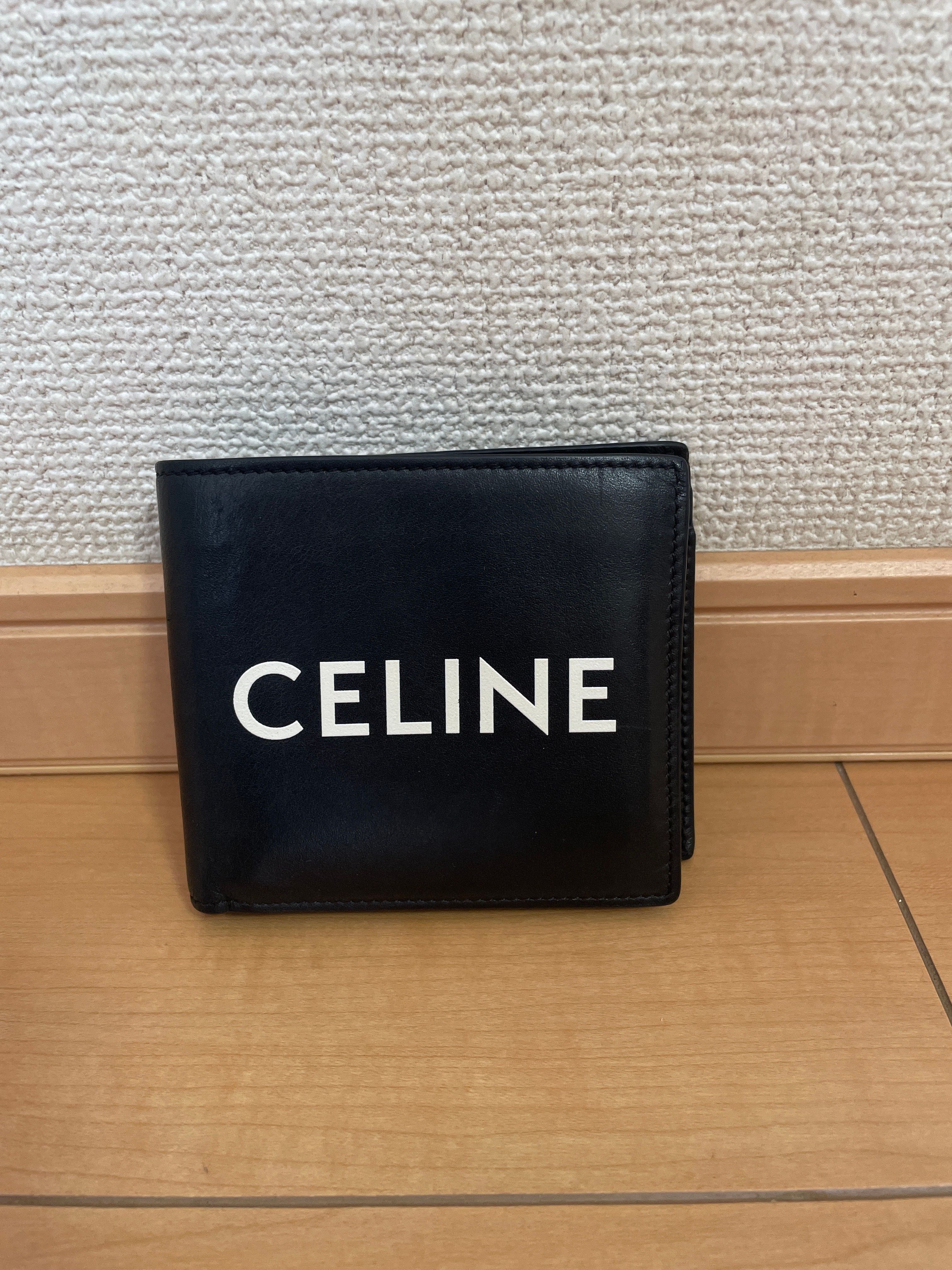 CELINE Bi-Fold Wallet With Coin In Smooth Calfskin With Celine Print "Black"