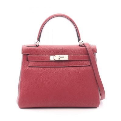 エルメス HERMES ケリー28 内縫い 2WAY ハンドバッグ バッグ レザー トゴ トゴ ルージュグレナ X刻印(2016年製造) レディース ボルドー系 / グレー系 【中古】