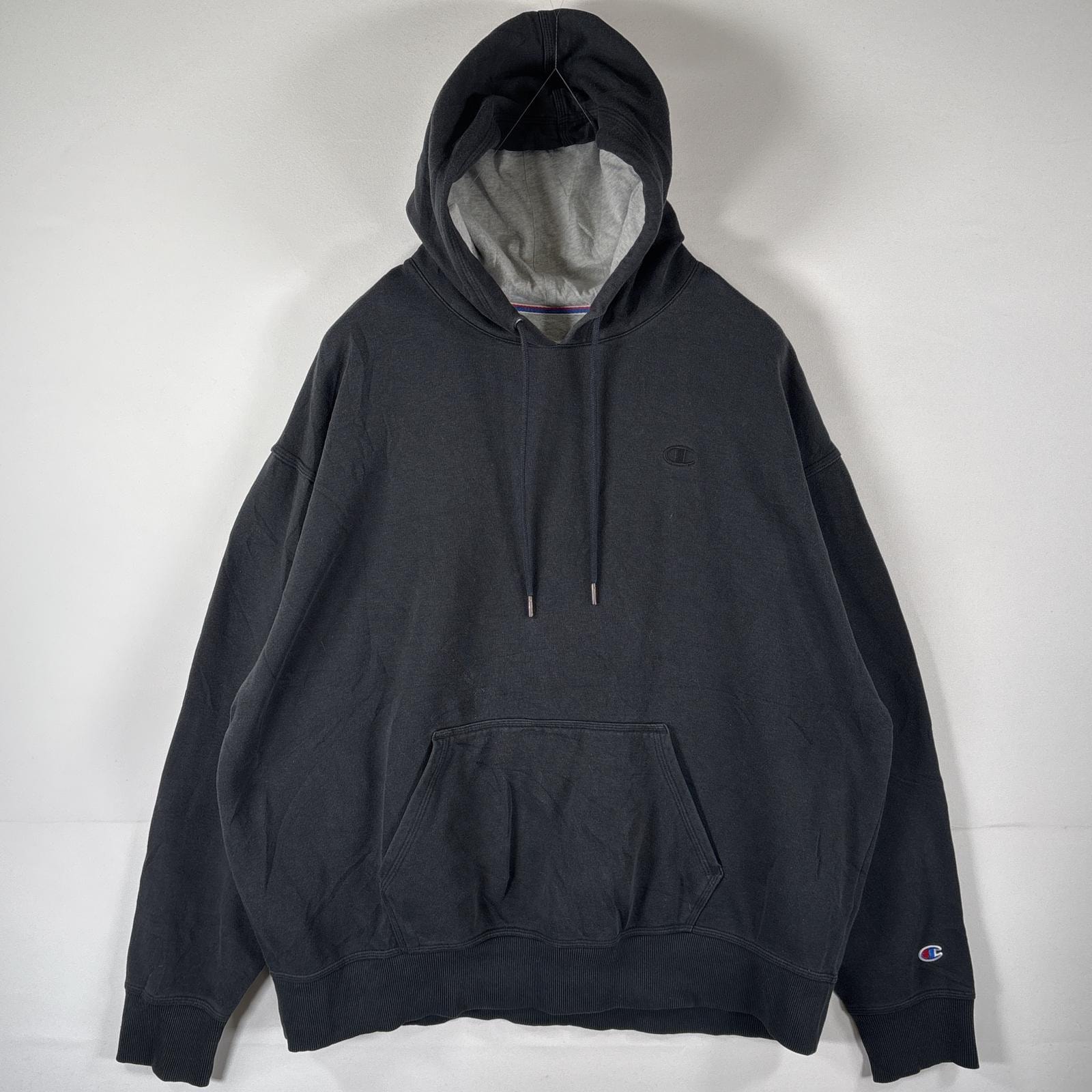 古着 チャンピオン Champion パーカー プルオーバー  スウェットマフポケット 大きいサイズ ワンポイントロゴ刺繍 フーディ 14041  ブラック メンズ