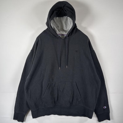 古着 チャンピオン Champion パーカー プルオーバー スウェットマフポケット 大きいサイズ ワンポイントロゴ刺繍 フーディ 14041 ブラック メンズ