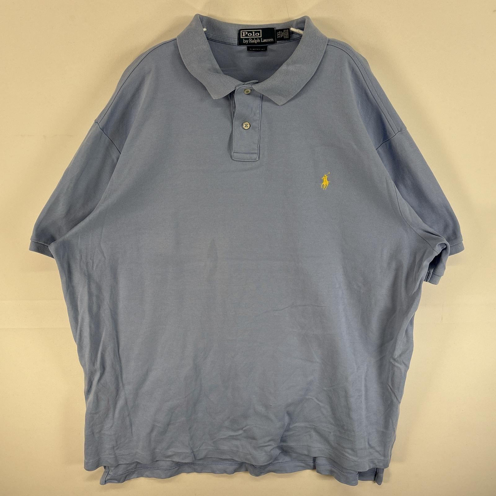 古着 90's/90年代 ポロバイラルフローレン Polo by Ralph Lauren 半袖 ポロシャツ ワンポインロゴ 刺繍 大きいサイズ 2ボタン 14041  水色 無地 メンズ