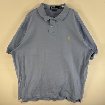 古着 90's/90年代 ポロバイラルフローレン Polo by Ralph Lauren 半袖 ポロシャツ ワンポインロゴ 刺繍 大きいサイズ 2ボタン 14041 水色 無地 メンズ