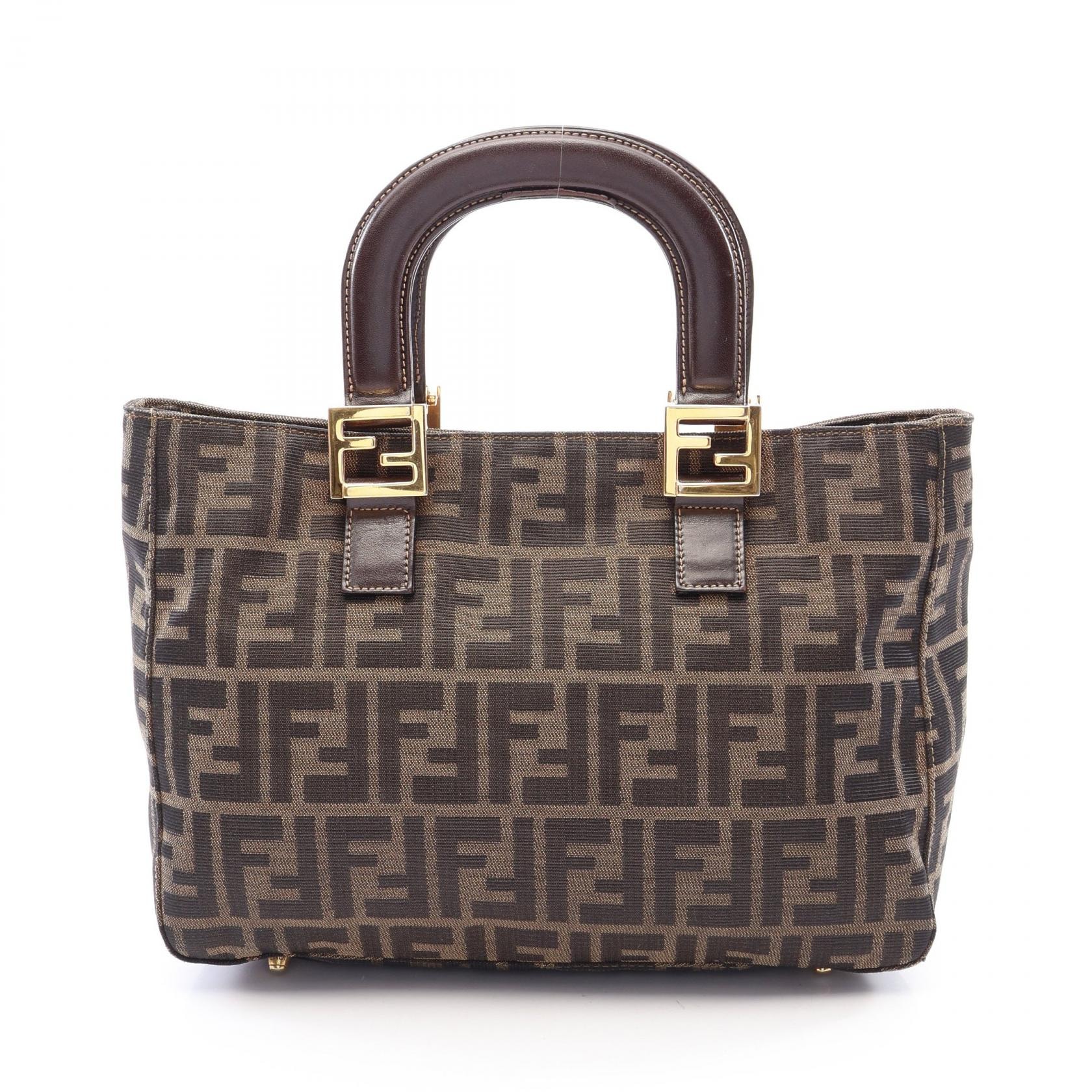 フェンディ FENDI ズッカ トートバッグ バッグ キャンバス レザー レディース ブラウン系 【中古】