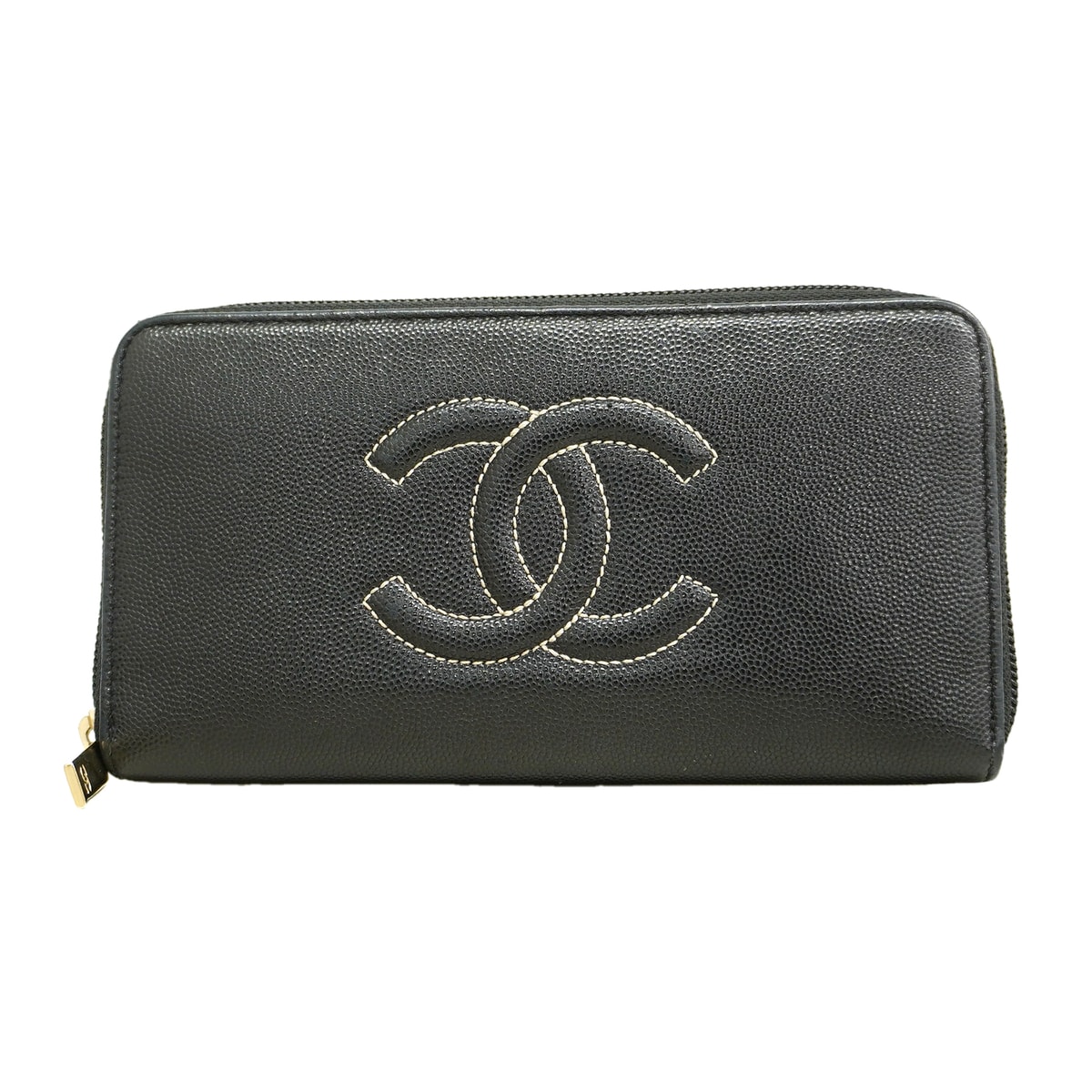 【6hf6197】シャネル 長財布 キャビアスキン ブラック ゴールド金具【中古】レディース