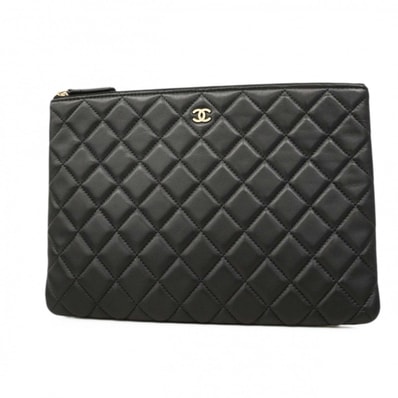 【6dc3078-k】シャネル クラッチバッグ ボーイシャネル/Vステッチ ラムスキン ブラック シャンパンゴールド金具【中古】レディース