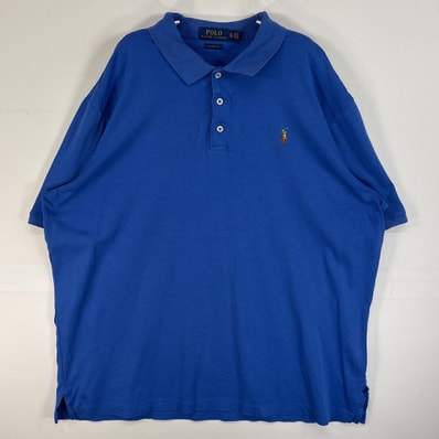 古着 ポロ・ラルフローレン POLO RALPH LAUREN 半袖 ポロシャツ ロゴ 刺繍 大きいサイズ 3ボタン XL ブルー 無地 メンズ